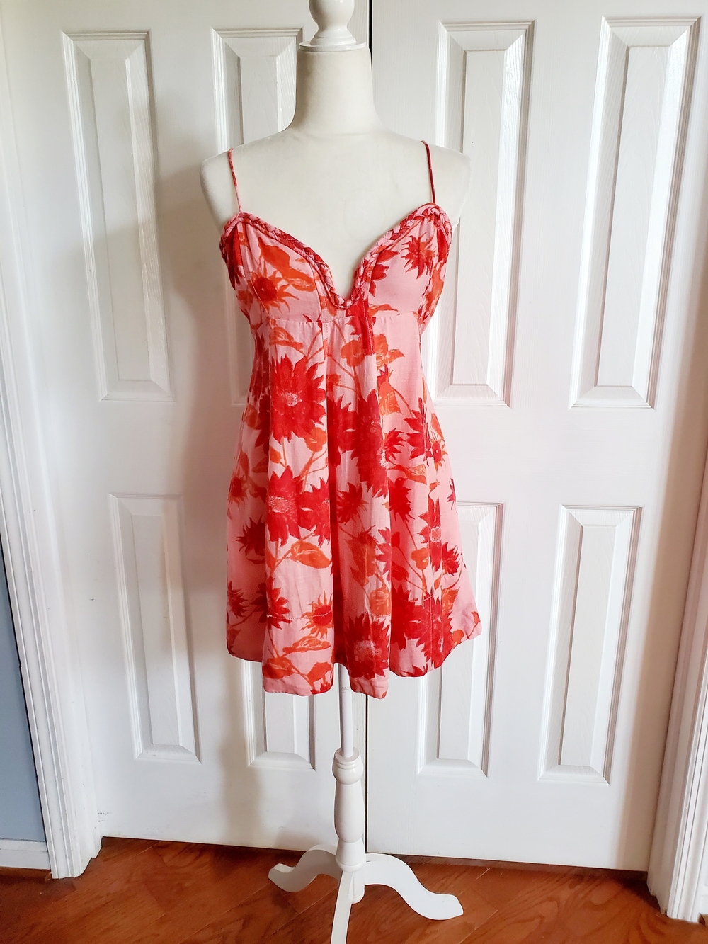 Free People Pink Floral Open Back Mini Dress Medium Resortwear Pockets - Picture 2 of 11